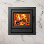 Riva2 50 Ecodesign fire with removeable handle in situ and Profil 4 sided frame S031 solid fuel fire berkshire