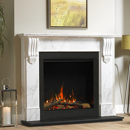 Solus VS75 Electric Fire with Kingston Mantel in Carrara Natural Marble