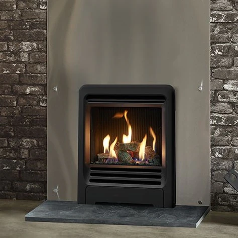 Gazco Logic He with Log Effect Fuel Bed and Beat Front in Matt Black Lb