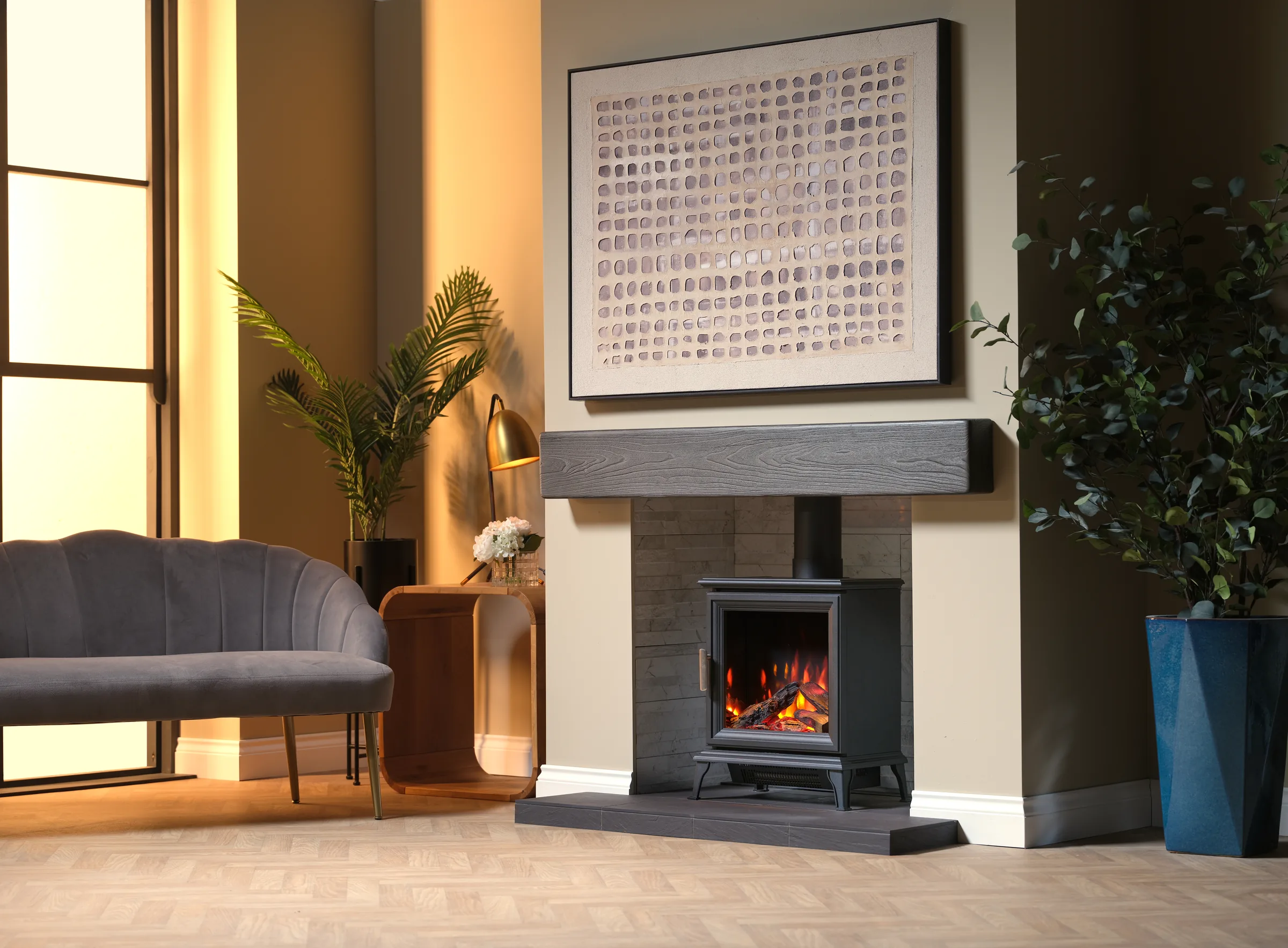 A Wildfire Ravel 400Ce electric stove in a bright living room